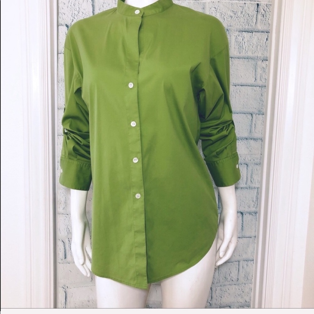 Theory green button down shirt size S